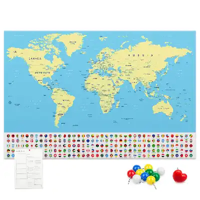 Classic world map cork memo board