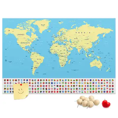 Classic world map cork memo board