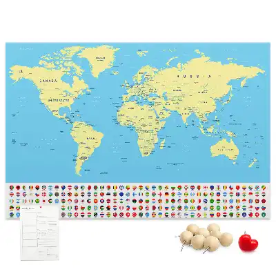Classic world map cork memo board