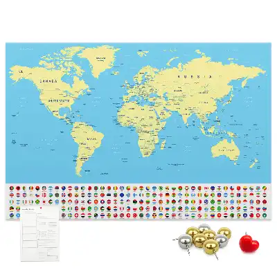 Classic world map cork memo board