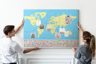 Classic world map cork memo board