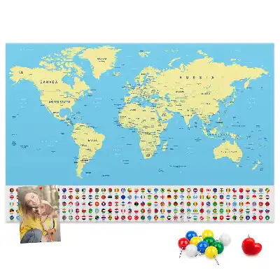 Classic world map cork memo board