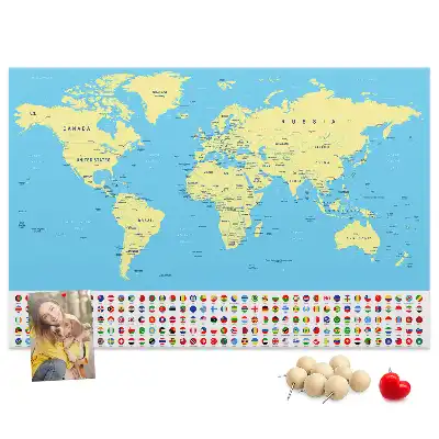 Classic world map cork memo board