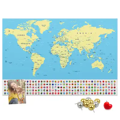 Classic world map cork memo board