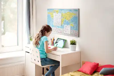 Printed cork board world map with flags