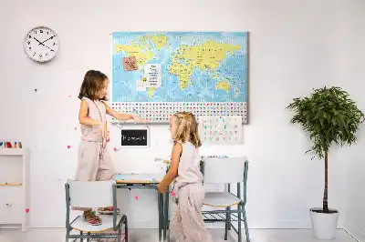 Printed cork board world map with flags