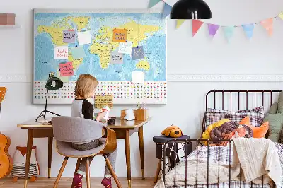Printed cork board world map with flags