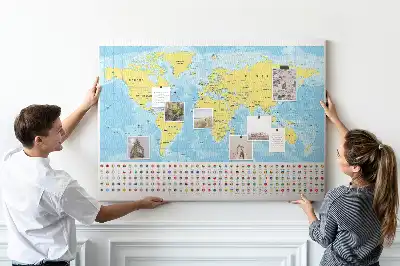 Printed cork board world map with flags