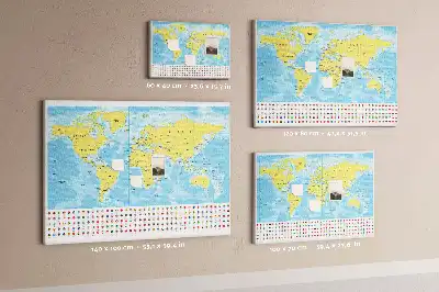 Printed cork board world map with flags