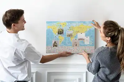 Printed cork board world map with flags