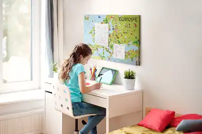 World Map Printed Cork Memo Board with Flags