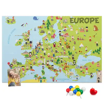 World Map Printed Cork Memo Board with Flags