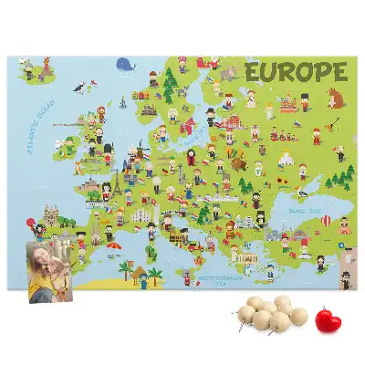 World Map Printed Cork Memo Board with Flags