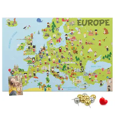 World Map Printed Cork Memo Board with Flags