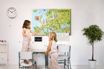 World Map Printed Cork Memo Board with Flags