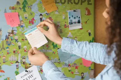 World Map Printed Cork Memo Board with Flags