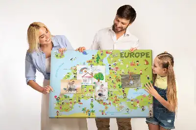 World Map Printed Cork Memo Board with Flags