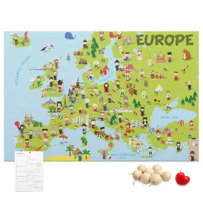 World Map Printed Cork Memo Board with Flags