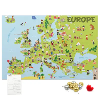 World Map Printed Cork Memo Board with Flags