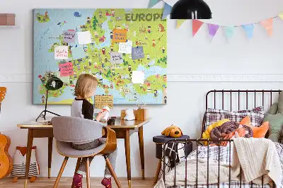 World Map Printed Cork Memo Board with Flags