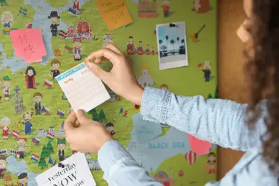 World Map Printed Cork Memo Board with Flags