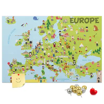 World Map Printed Cork Memo Board with Flags