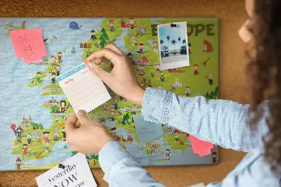 World Map Printed Cork Memo Board with Flags