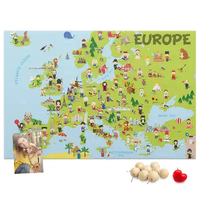 World Map Printed Cork Memo Board with Flags
