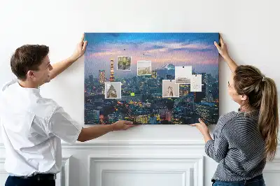 Cork memo board City at night