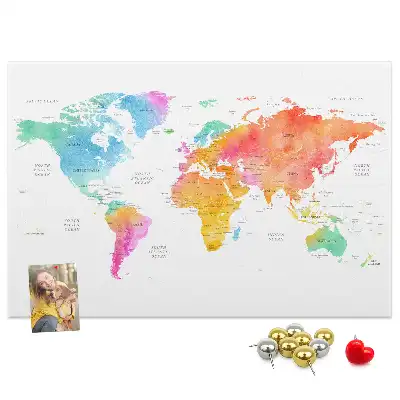 Watercolor World Map Printed Cork Board