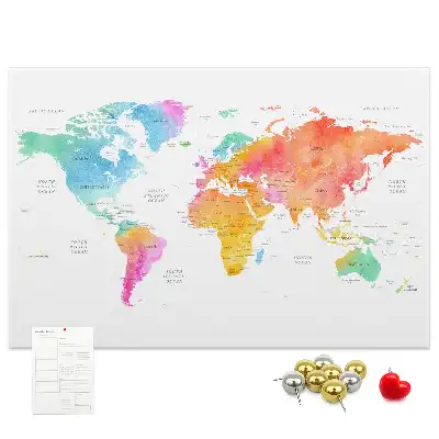 Watercolor World Map Printed Cork Board
