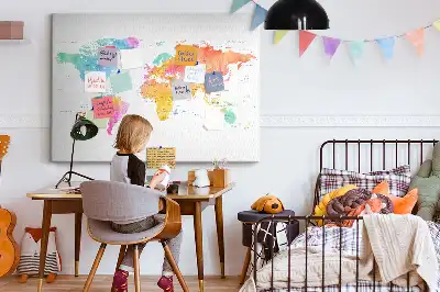 Watercolor World Map Printed Cork Board