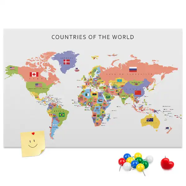 Cork Memo Board with World Flag Map