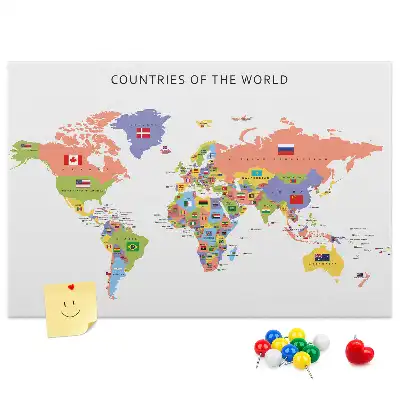Cork Memo Board with World Flag Map