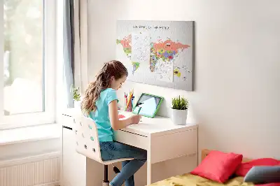 Cork Memo Board with World Flag Map