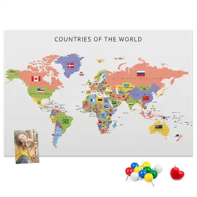 Cork Memo Board with World Flag Map
