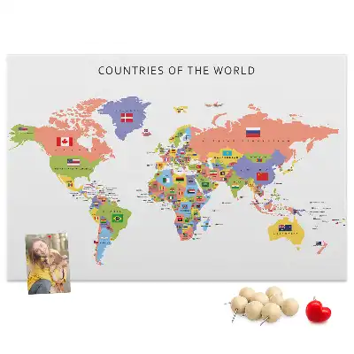 Cork Memo Board with World Flag Map