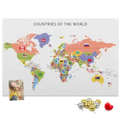 Cork Memo Board with World Flag Map
