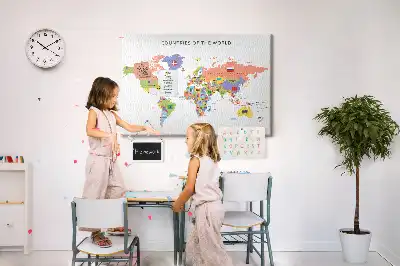 Cork Memo Board with World Flag Map