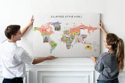 Cork Memo Board with World Flag Map