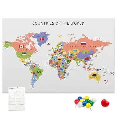 Cork Memo Board with World Flag Map