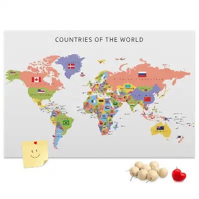 Cork Memo Board with World Flag Map