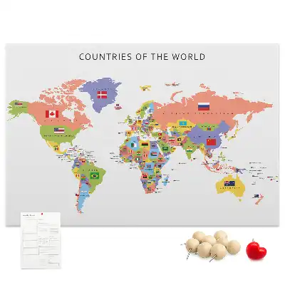 Cork Memo Board with World Flag Map