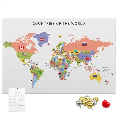 Cork Memo Board with World Flag Map