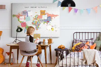 Cork Memo Board with World Flag Map