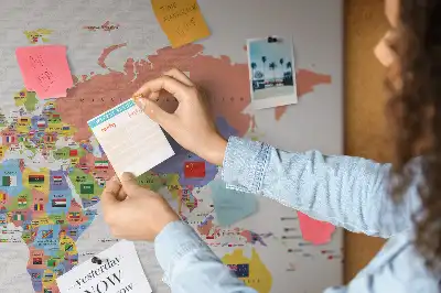 Cork Memo Board with World Flag Map
