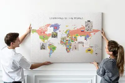 Cork Memo Board with World Flag Map