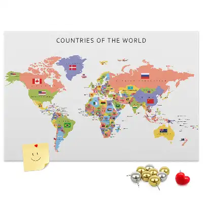 Cork Memo Board with World Flag Map