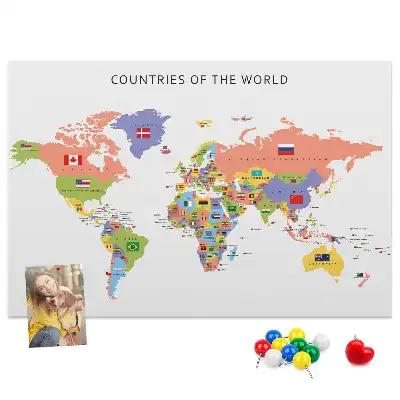 Cork Memo Board with World Flag Map