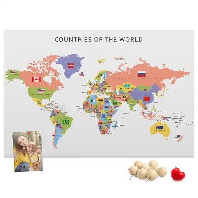 Cork Memo Board with World Flag Map